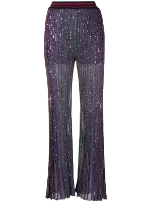 MISSONI★素敵！スパンコール装飾クロシェニットフレアパンツ MISSONI メタリッククロシェニット フレアパンツ ストライプ柄
