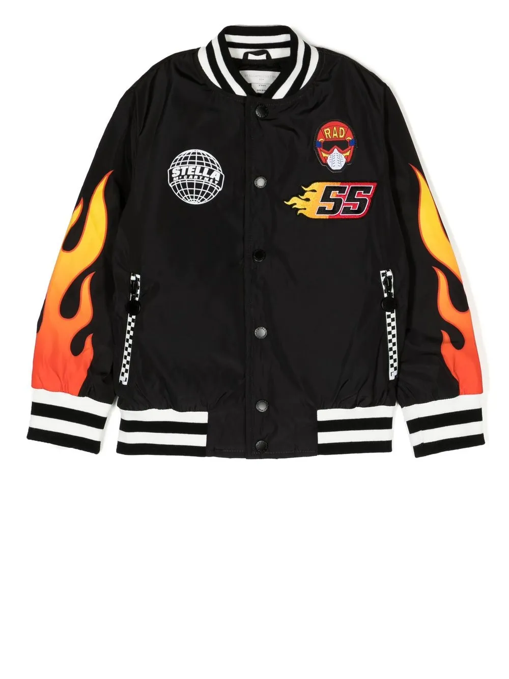 

Stella McCartney Kids multi-patch flame-print bomber jacket - Black