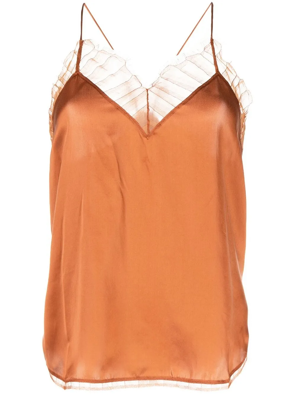 

IRO mesh-trim silk tank top - Brown