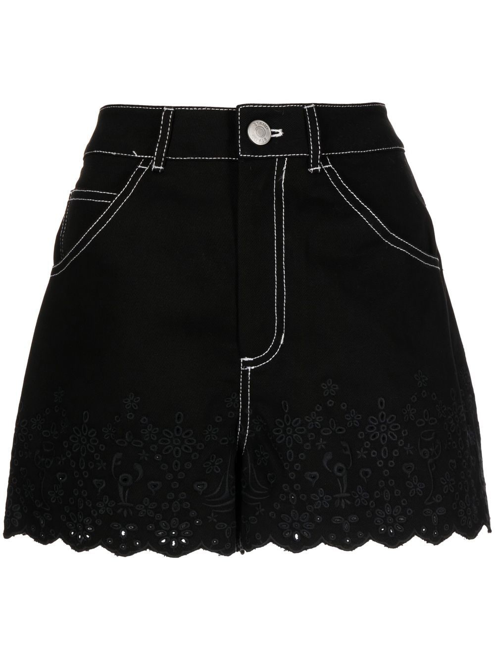 Staud Embroidered Fitted Shorts In Black