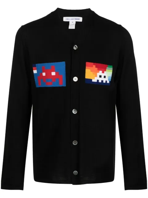 graphic-print button-up cardigan