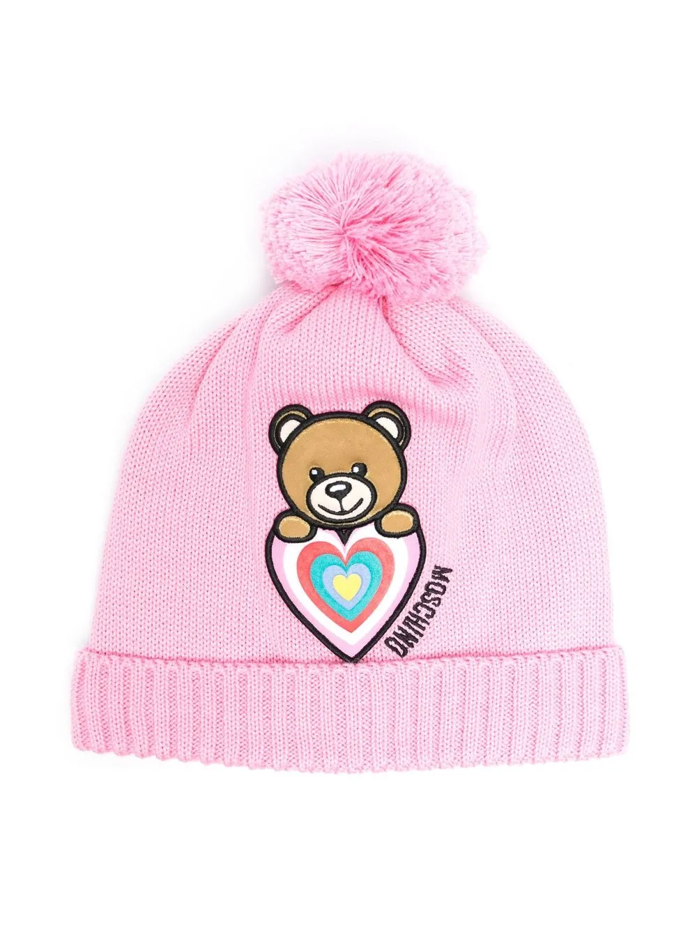 

Moschino Kids logo-patch pompom beanie - Pink