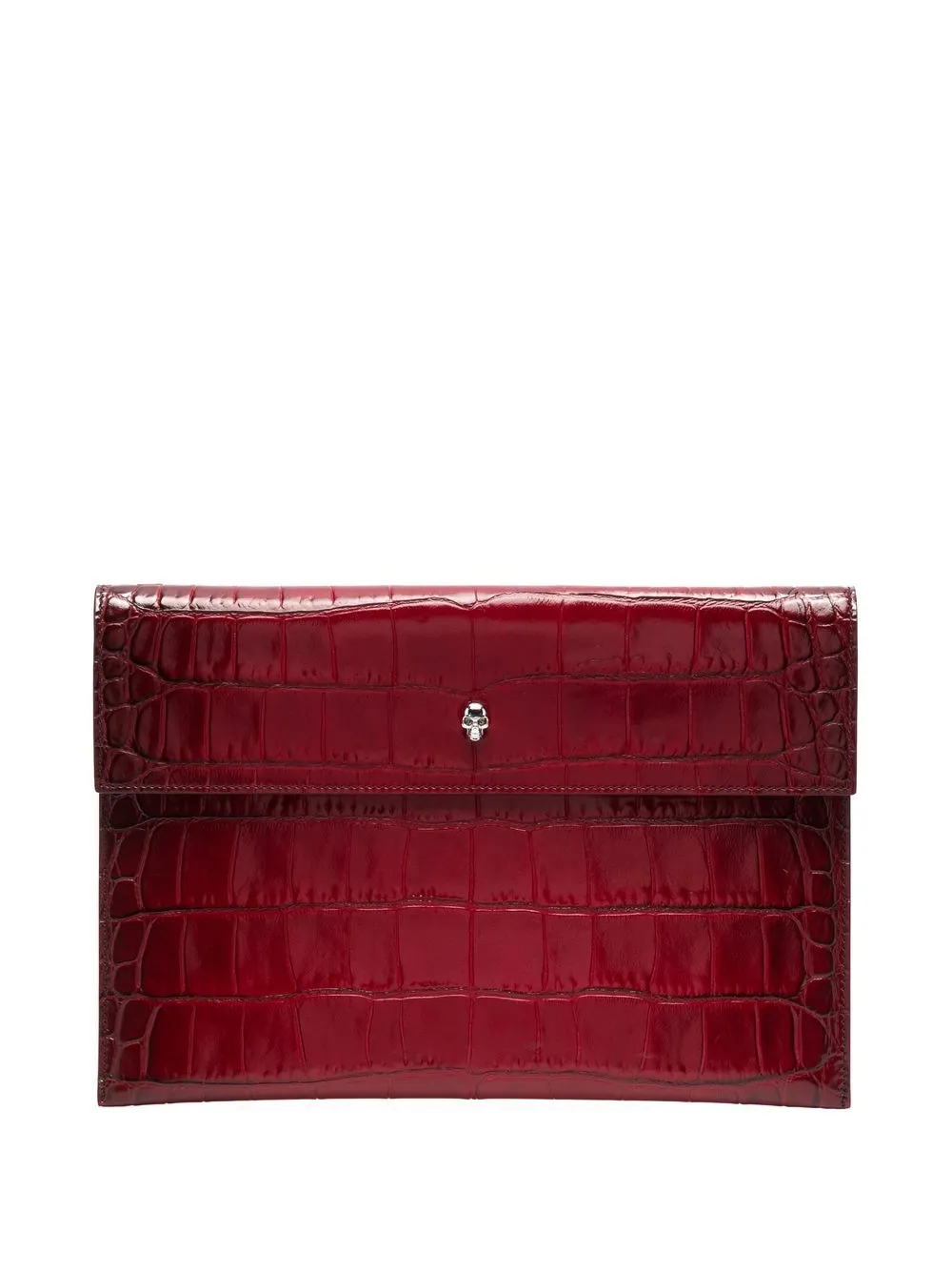 

Alexander McQueen crocodile-embossed skull-stud clutch - Red