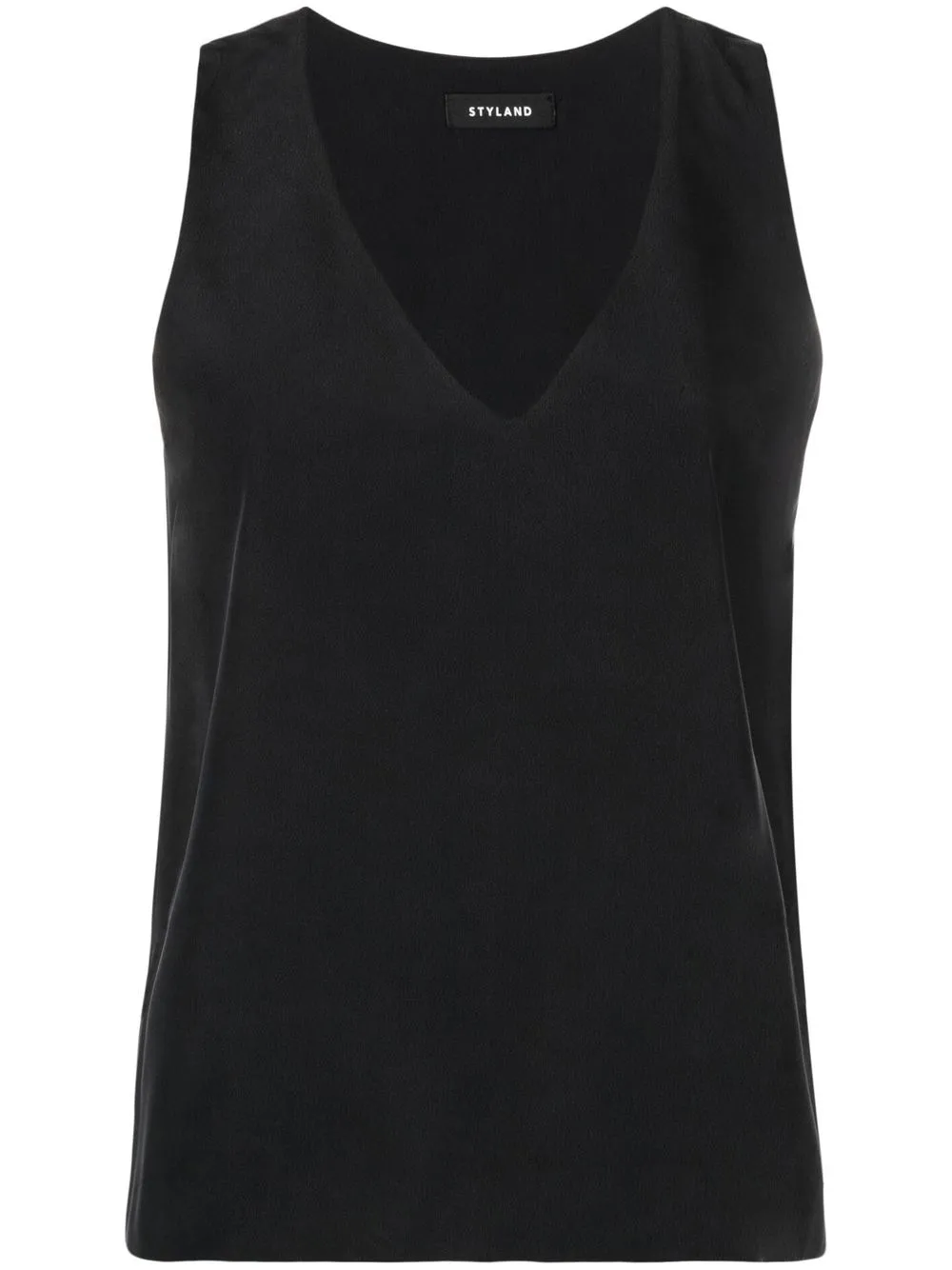 

STYLAND blusa de seda con cuello en V - Negro