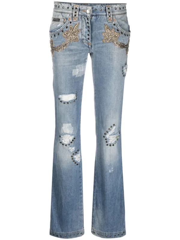 Dolce & Gabbana Pre-Owned 2000s Embroidered Distressed Jeans