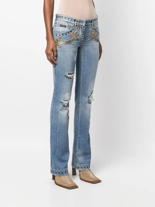 Dolce & Gabbana Pre-Owned 2000s Embroidered Distressed Jeans
