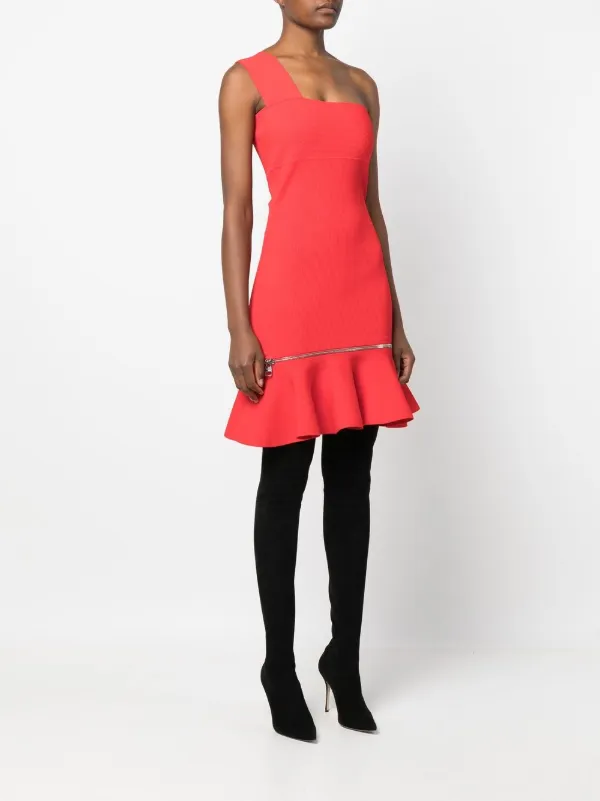【Alexander McQueen】★one-shoulder ruffle-hem dress Alexander McQueen one-shoulder ruffle-hem Dress | Red | FARFETCH