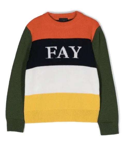 Fay Kids embroidered-logo colour-block jumper