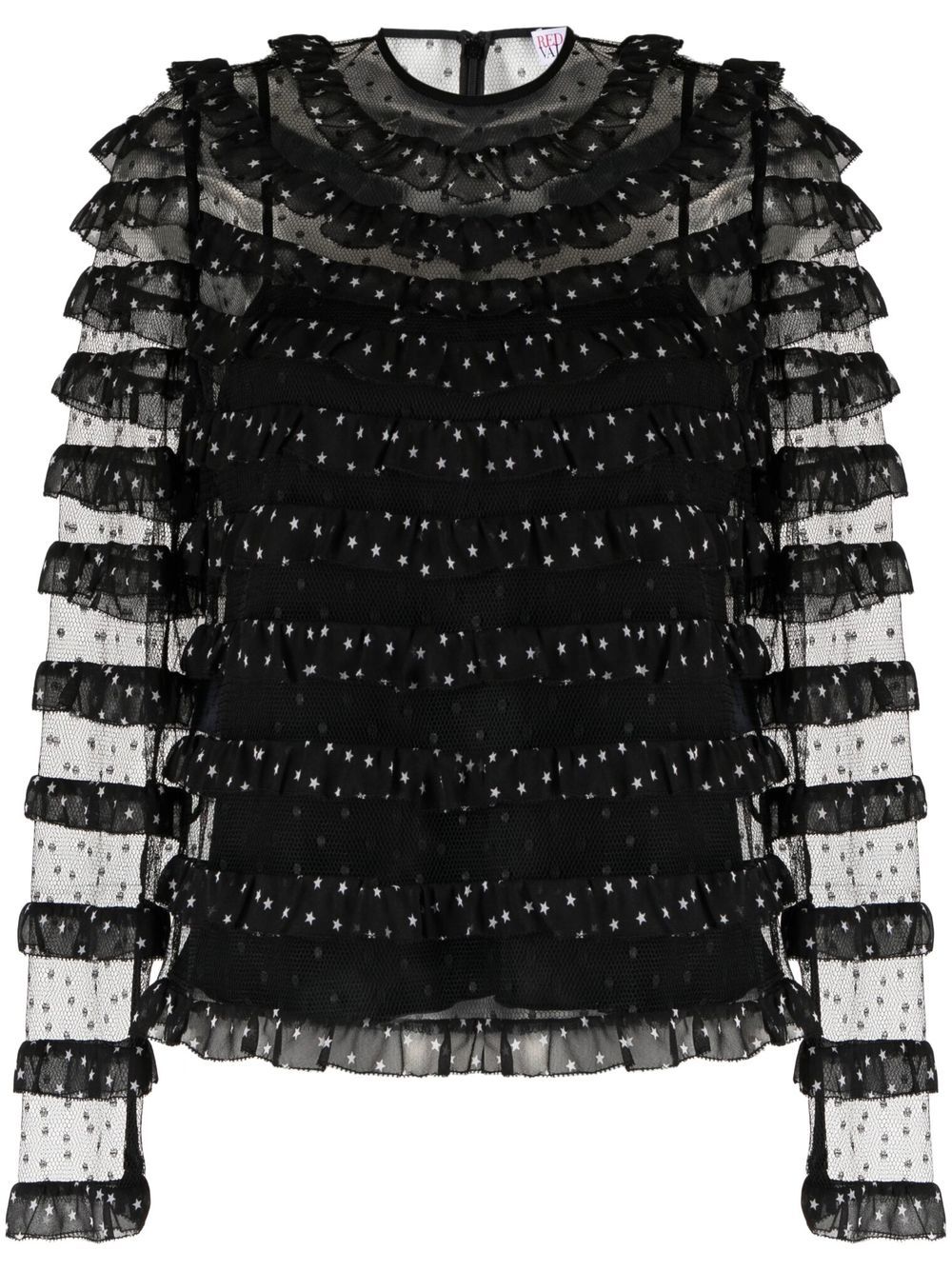 

RED Valentino blusa semitransparente con volantes - Negro