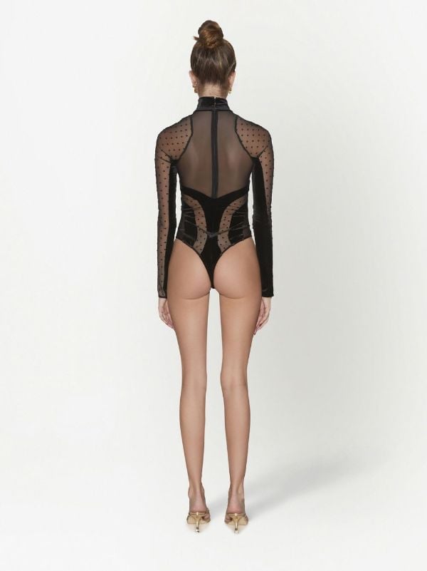 Stretch-mesh bodysuit and bra set in black - Fendi