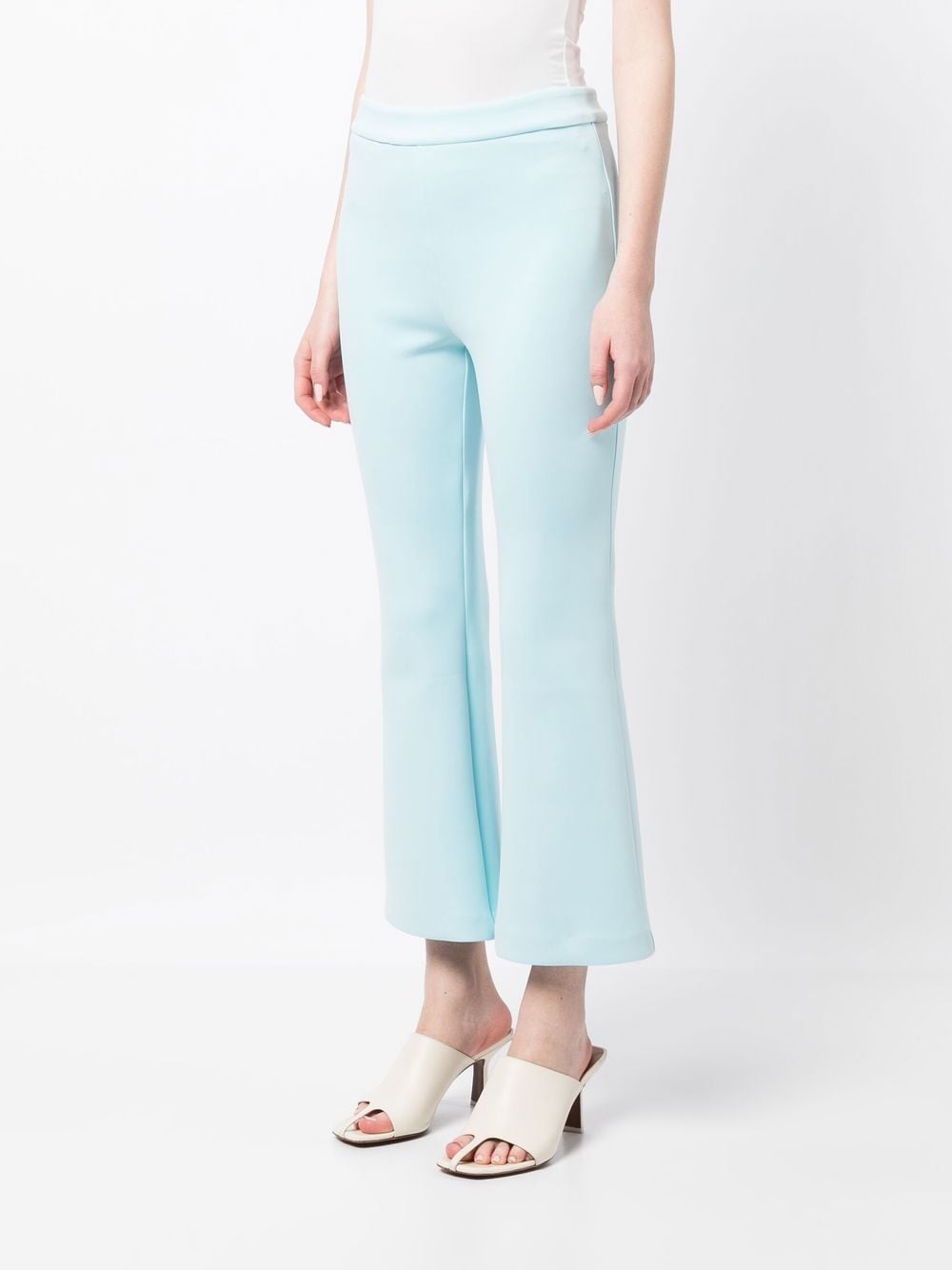 Shop Cynthia Rowley Mid-rise Flared Cropped Trousers In Blue