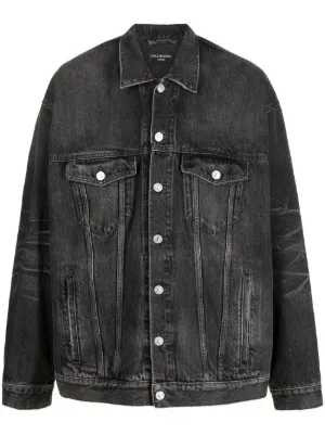 Balenciaga Denim-Style Leather Jacket - Black