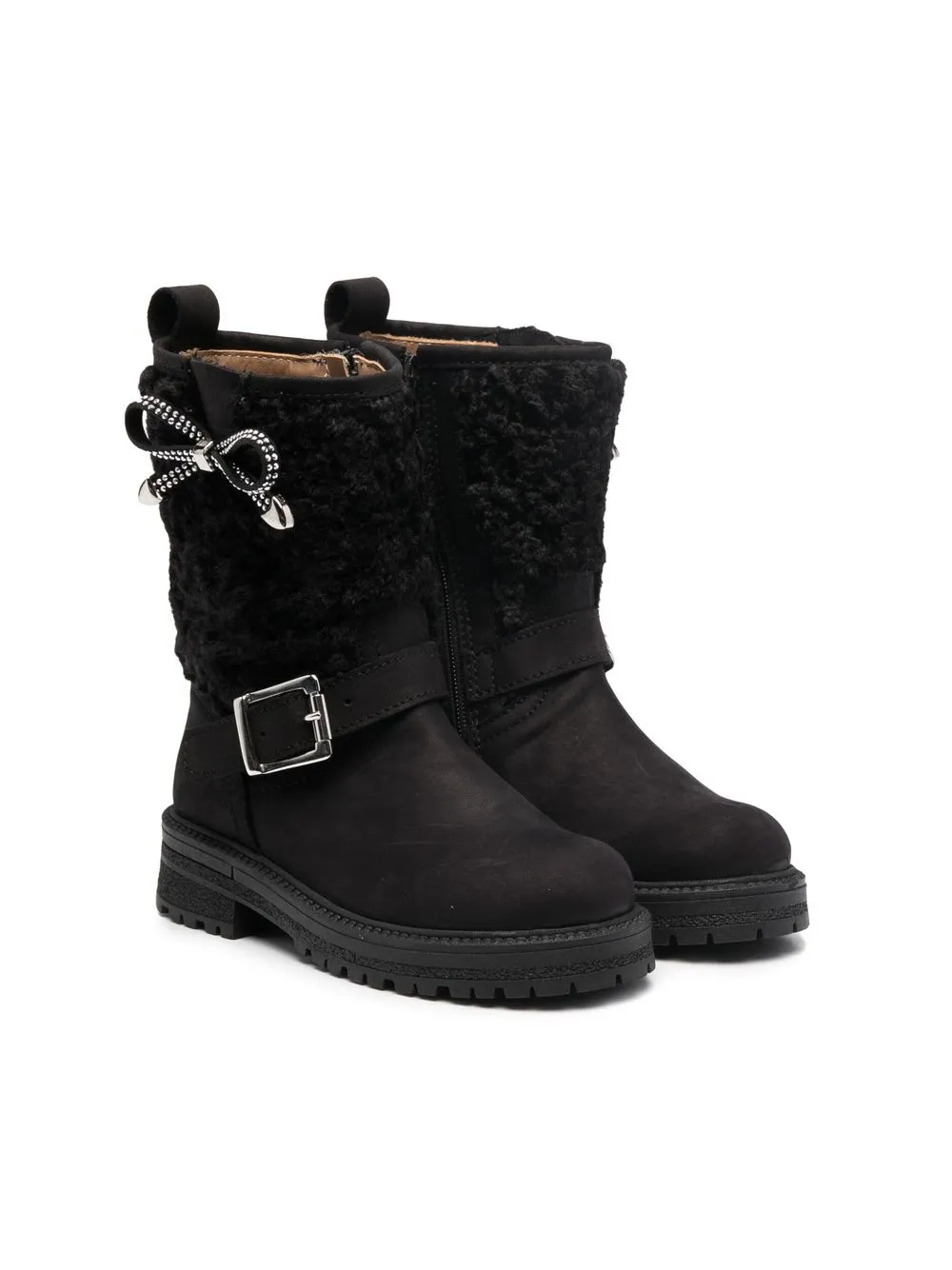 

Monnalisa leather-suede bow-detail boots - Black