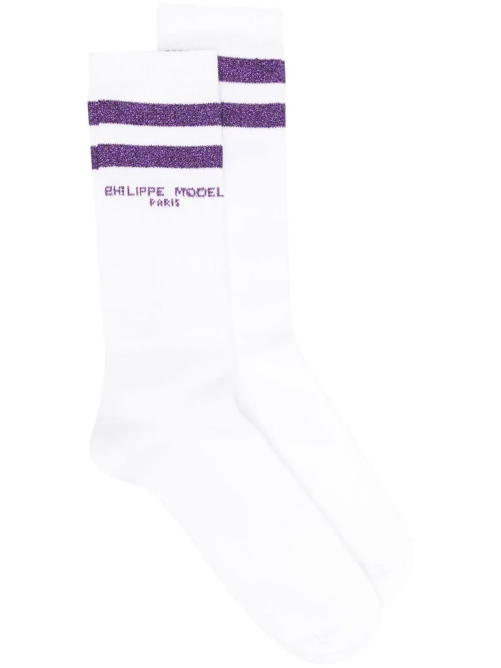 

Philippe Model Paris calcetines con rayas y logo en intarsia - Blanco