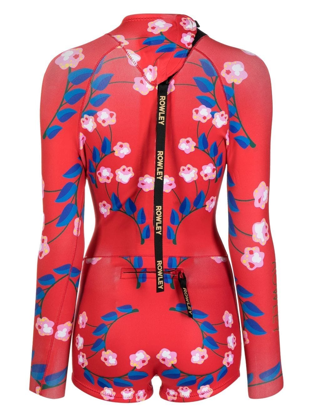 Shop Cynthia Rowley Floral-print Long-sleeve Swimsuit In Red