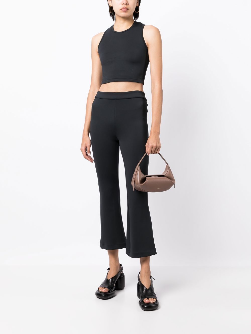 Shop Cynthia Rowley Mid-rise Flared Cropped Trousers In Black