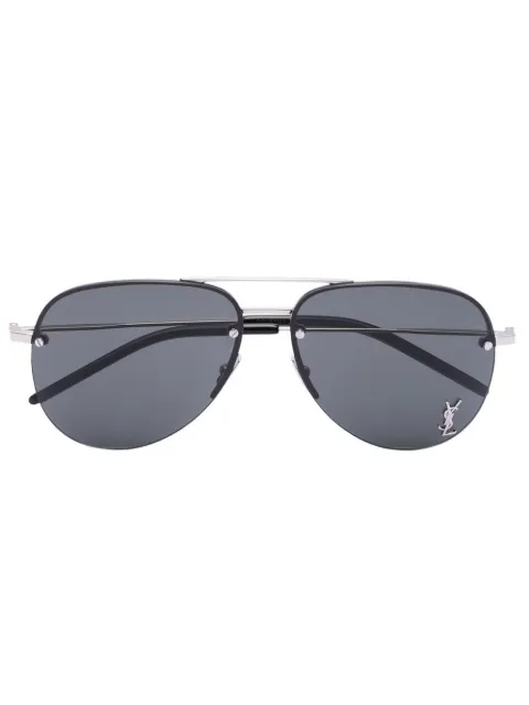 Saint Laurent Eyewear monogram-plaque pilot-frame sunglasses