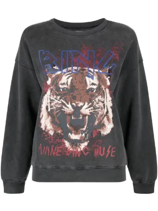 Anine Bing outlet Chenille Tiger Crewneck Sweatshirt Black Size Medium Limited Edition