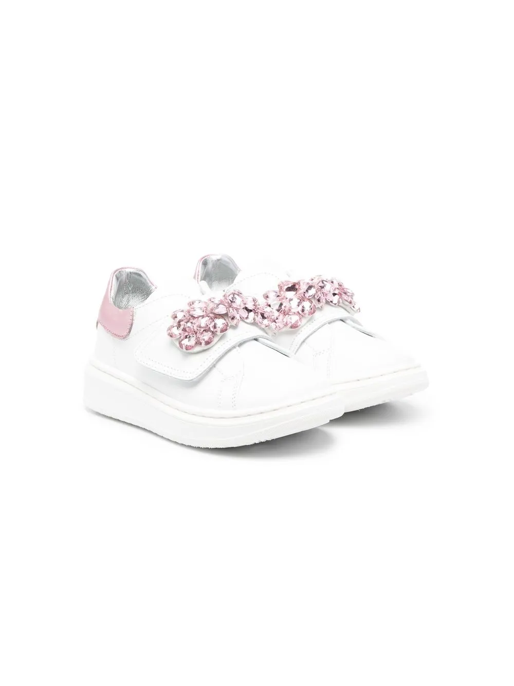 

Monnalisa crystal-embellished touch-strap sneakers - White