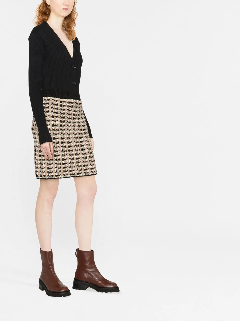 Twinset High Waisted Tweed Straight Skirt Farfetch