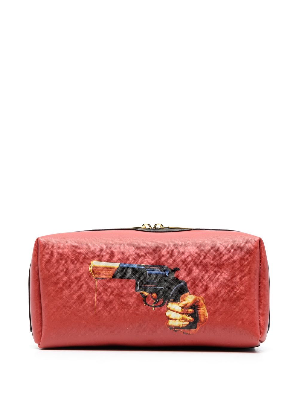 Seletti Gun-print Wash Bag In Red