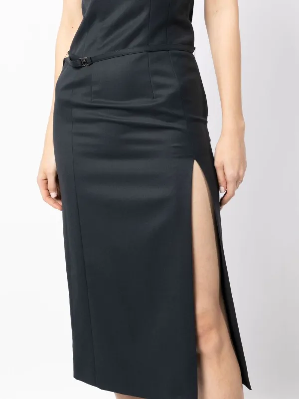 Low Classic side-slit Belted Dress | Blue | FARFETCH