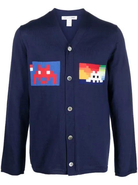 graphic-pattern V-neck cardigan