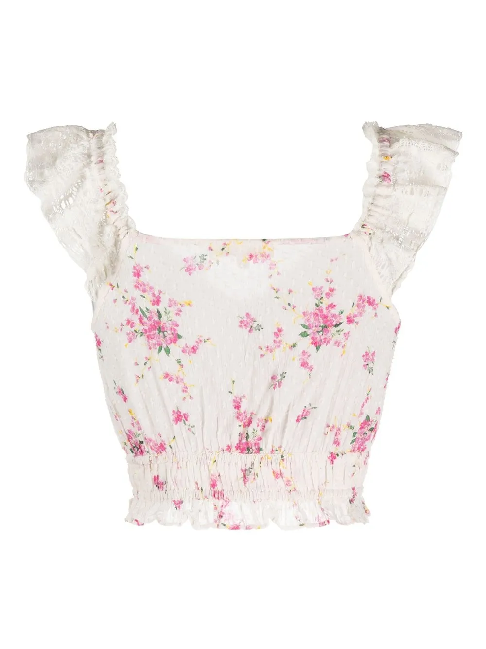 LoveShackFancy floralprint lacetrim Top Farfetch