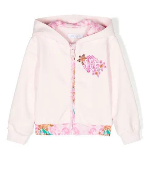 Roberto Cavalli Junior monogram-embroidered zip-front hoodie