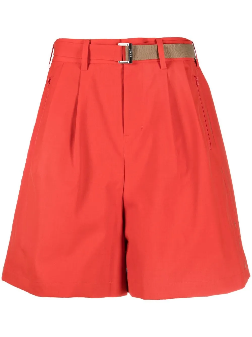 

sacai bermudas con cinturón - Rojo