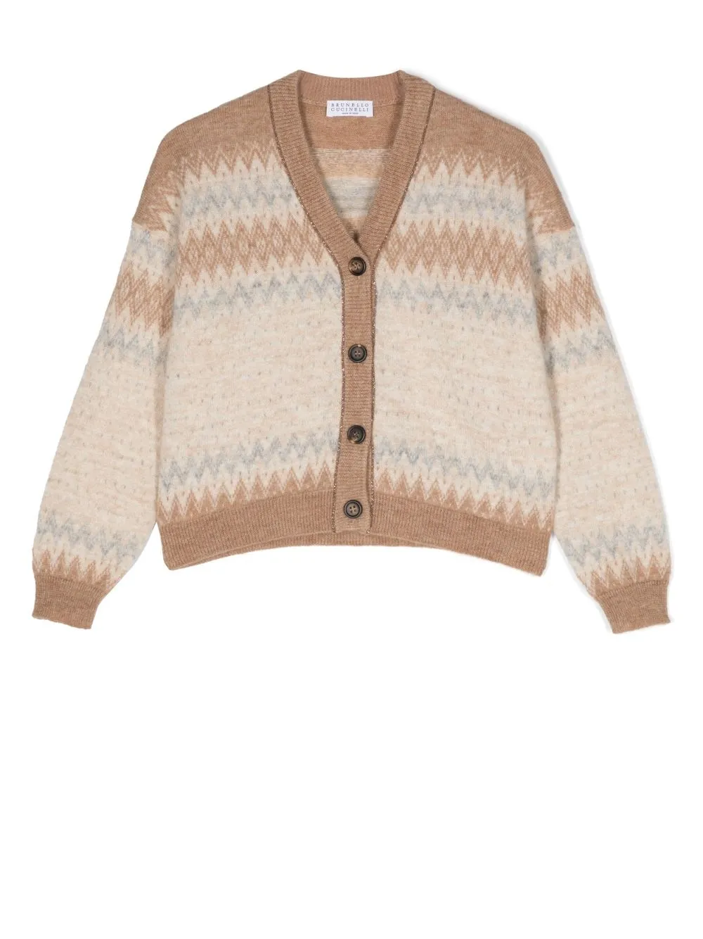 

Brunello Cucinelli Kids intarsia-knit V-neck cardigan - Neutrals