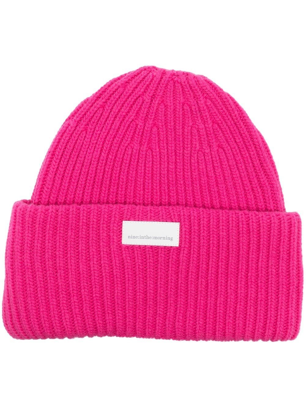 Nine In The Morning Ribbed-knit Logo-patch Beanie In Pink