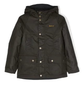 Barbour Kids Beaufort Waxed Hooded Jacket Green FARFETCH CA