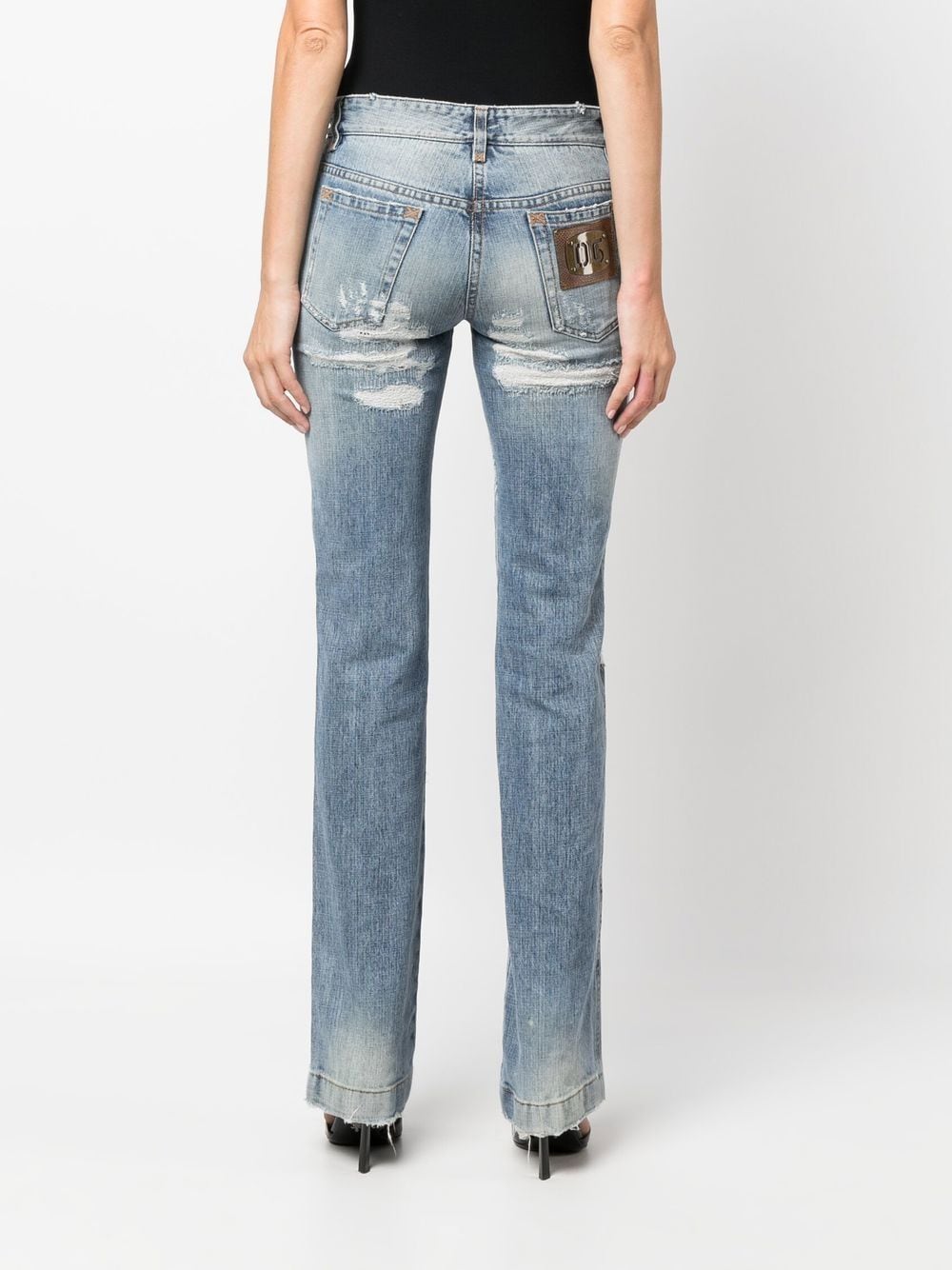 Pre-owned Dolce & Gabbana 2000s Ripped-effect Straight-legged Jeans In Blue