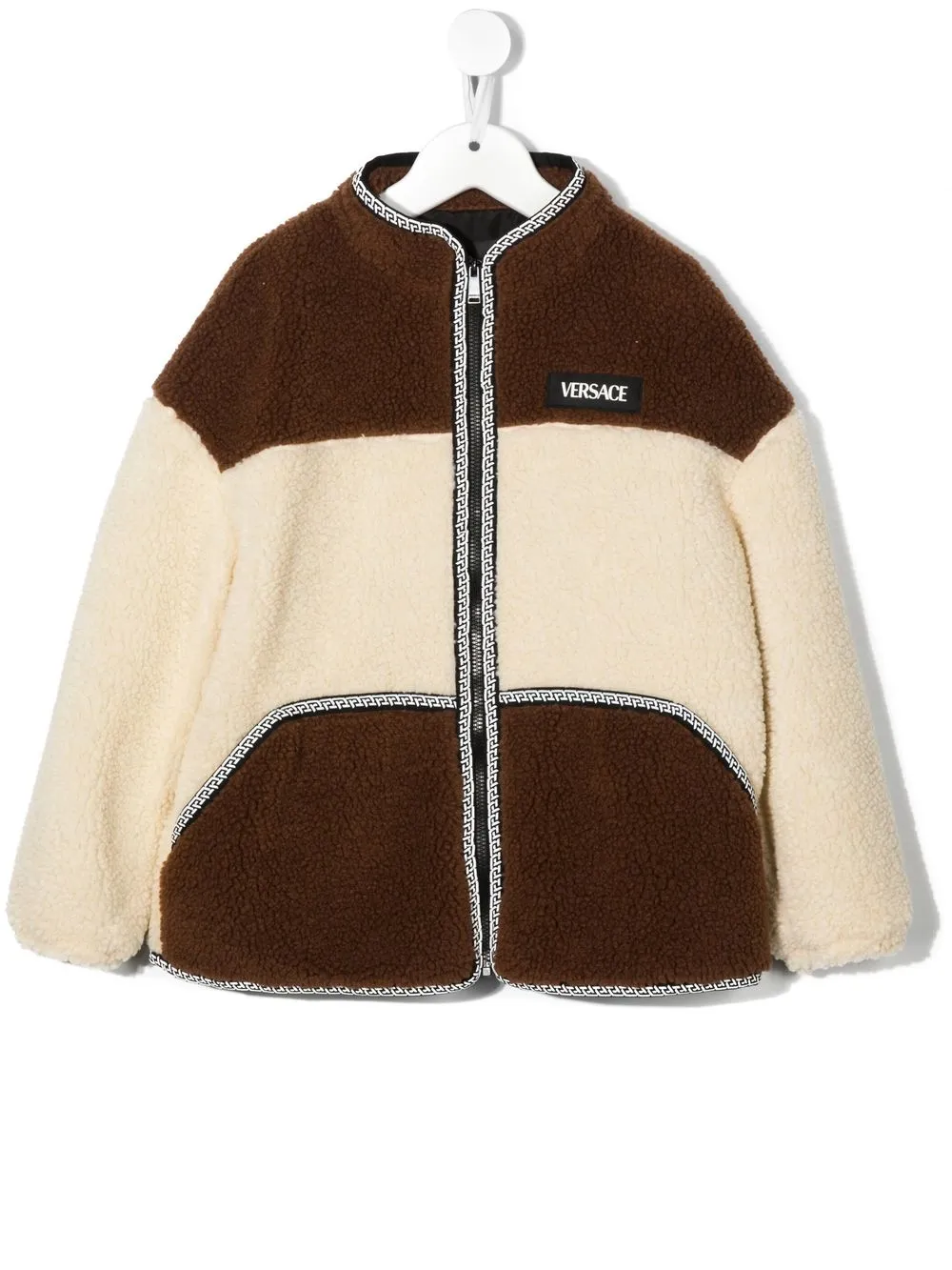 

Versace Kids colour-block shearling jacket - Brown