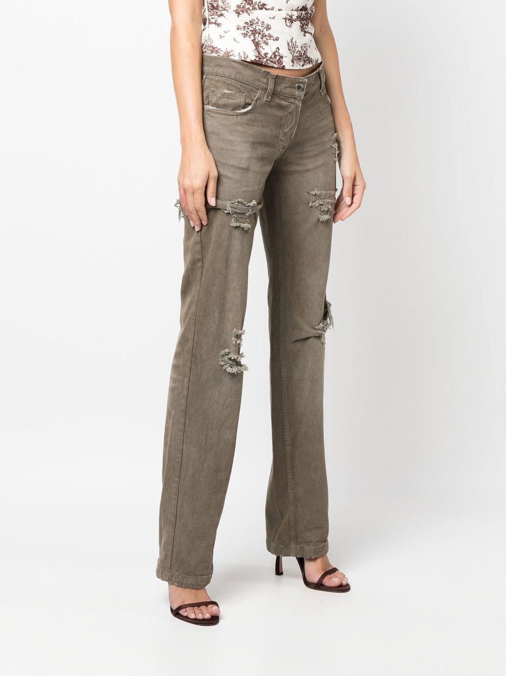 Pre-owned Dolce & Gabbana 2000s Ripped-effect Straight-legged Trousers In Neutrals