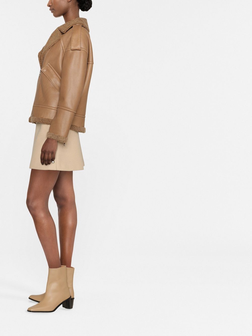 Shop Yves Salomon Leather Zip-up Biker Jacket In Braun