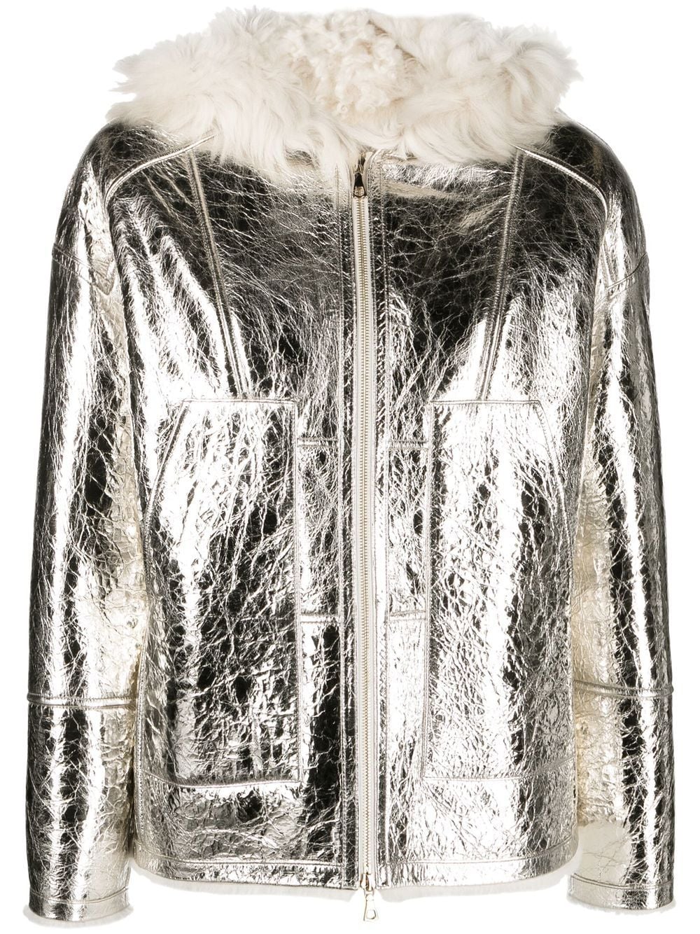 Yves Salomon Metallic-effect Zip-up Leather Jacket In Silber