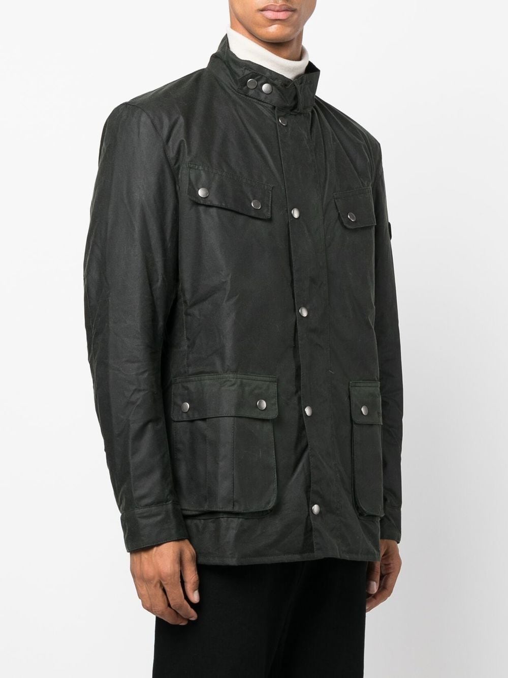 Shop Barbour Wax-coated Zipped Jacket In Green