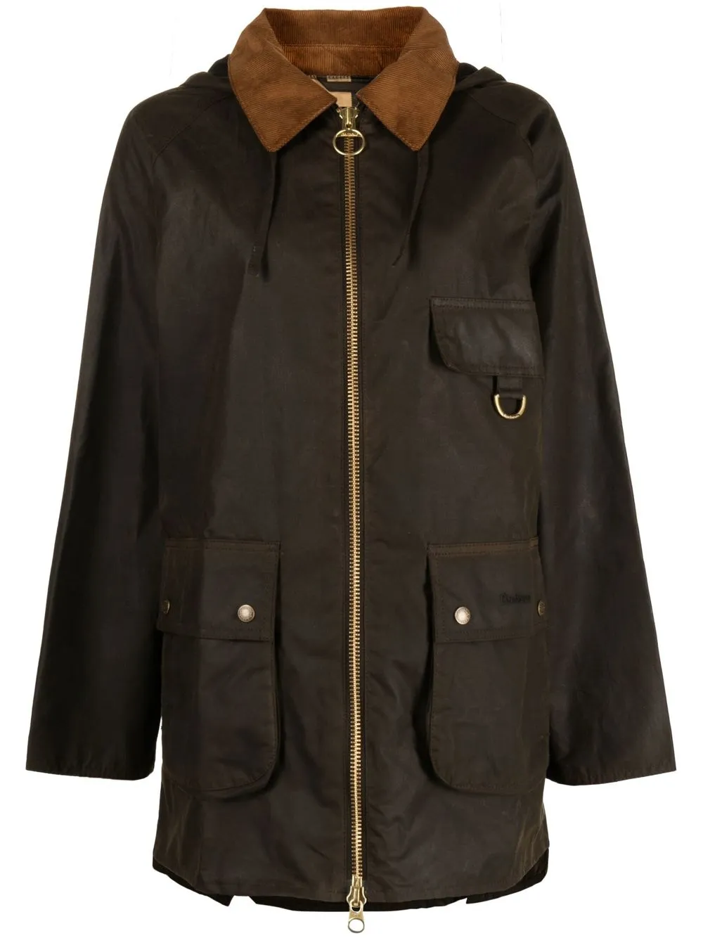 Barbour Highclere Hooded Mid Length Waxed Jacket In Brown