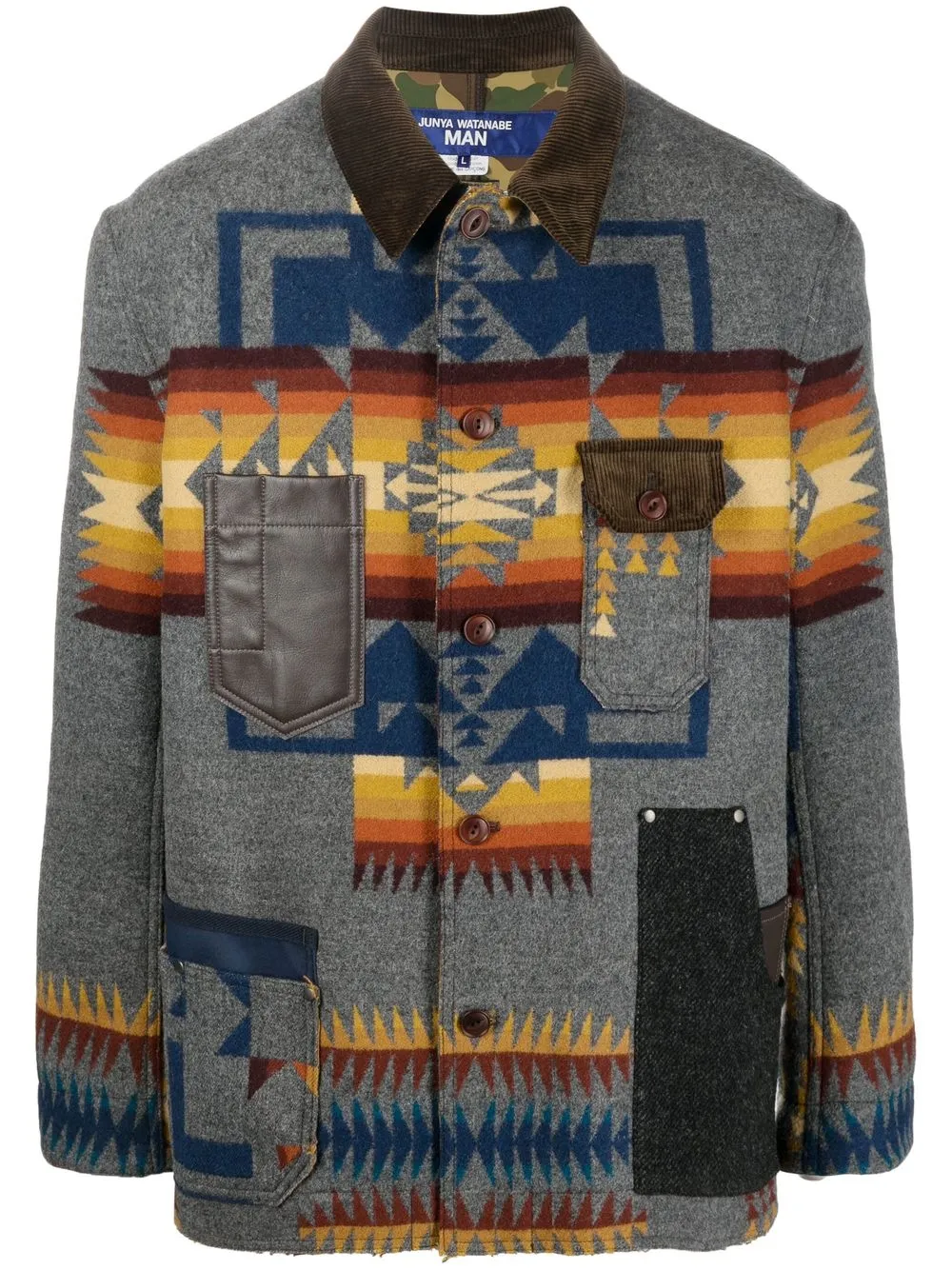 

Junya Watanabe MAN sobrecamisa con estampado gráfico - Gris