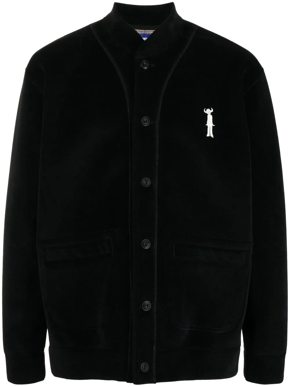 

Junya Watanabe MAN logo-patch button-up velvet jacket - Black