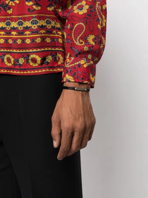 Saint laurent id plaque bracelet in smooth leather on sale and metal