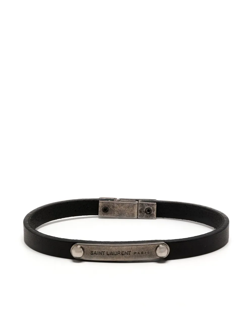 Saint laurent id plaque bracelet in smooth leather on sale and metal