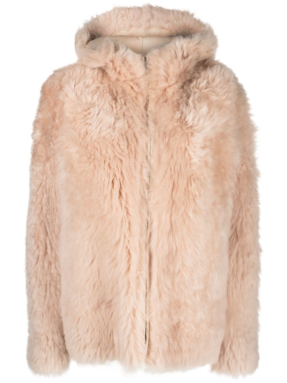 Yves Salomon Zip-up Shearling Coat In Nude