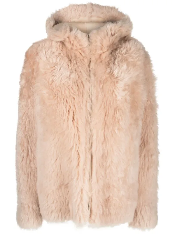 Yves Salomon Zip-up Shearling Coat in Neutrals
