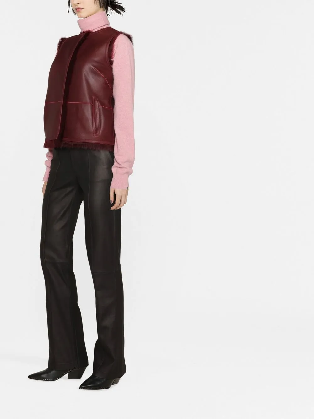 Yves Salomon Reversible Wool Gilet In Red