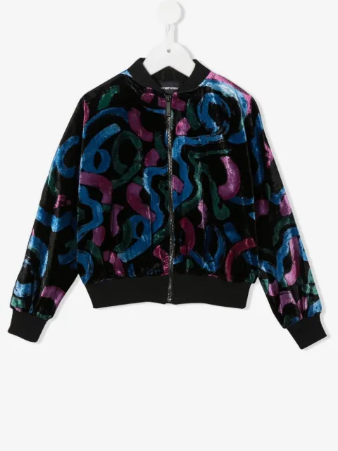 Emporio Armani Kids graphic-print velvet bomber jacket