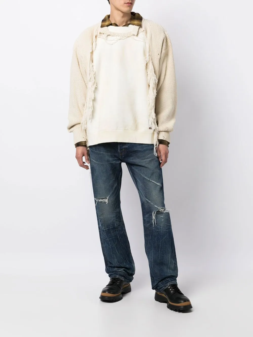 Maison Mihara Yasuhiro Sweater met gerafeld vlak - Beige
