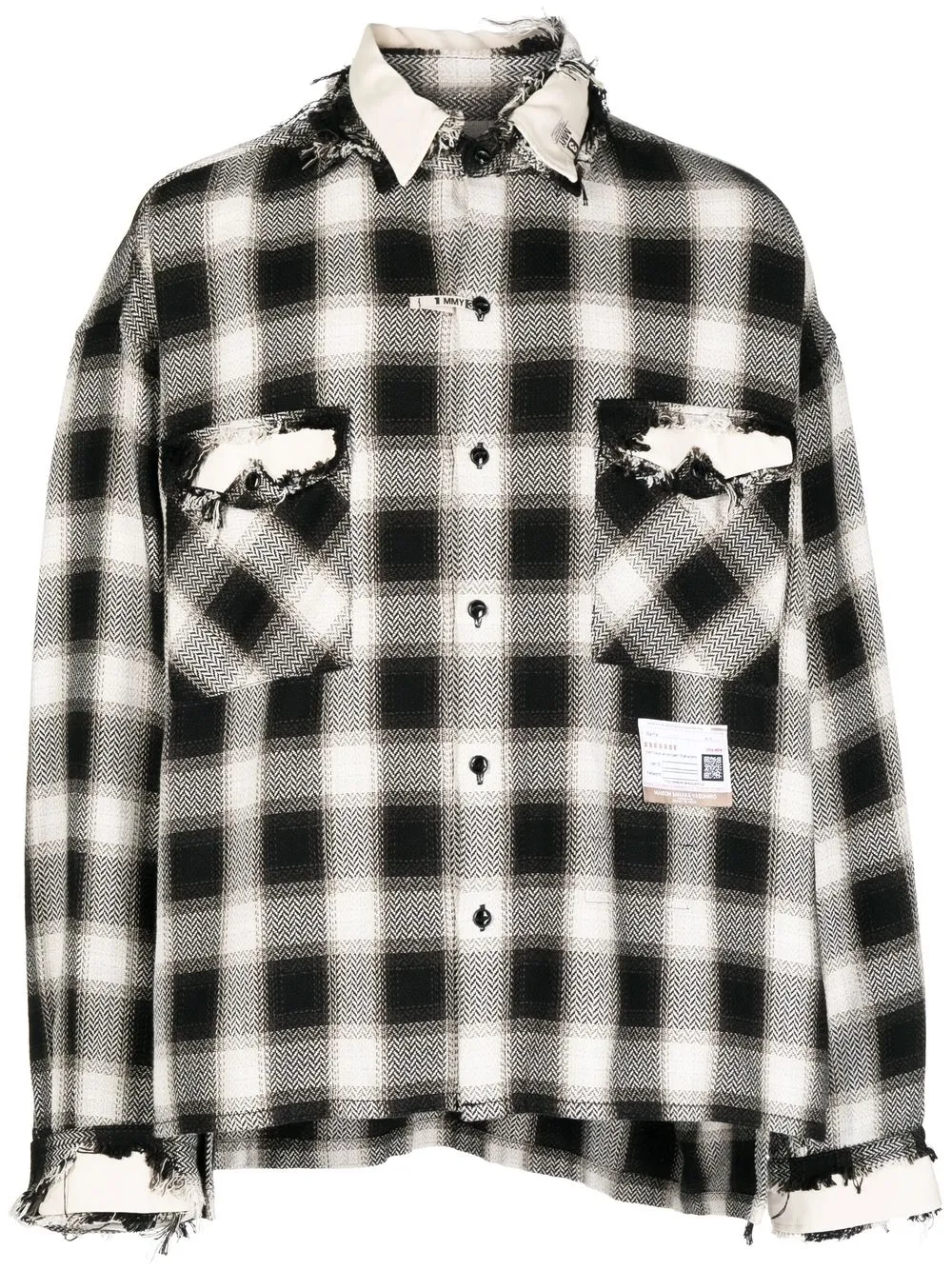 

Maison Mihara Yasuhiro camisa con motivo pied de poule y efecto desgastado - Negro